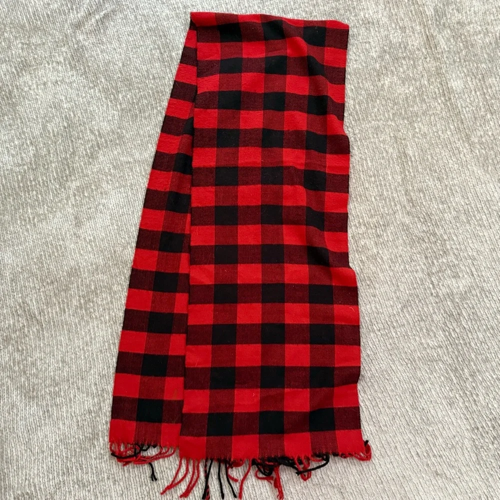 Buffalo Plaid Red Black Cashmere‎ Blend Scarf Men’s Winter Fringe